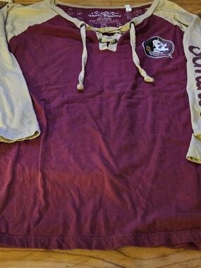 Girls Maroon and Tan Lace-Up Raglan Long-Sleeve Tee - Collegiate Logo